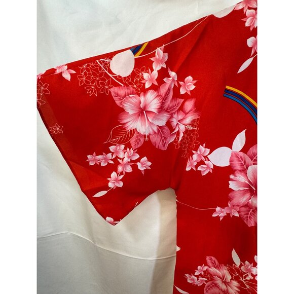 Vintage HUKILAU FASHIONS Hawaiian Muu Muu Caftan Maxi Dress Red Tropical Floral - Picture 7 of 12